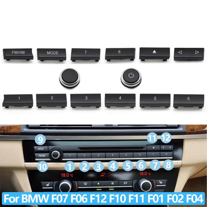 12PCS Car Center Console CD Digital MODE FM/AM Button Cover Trim For BMW 5 6 7 5GT Series F10 F11 F06 F12 F13 F07 F01 F02 F04