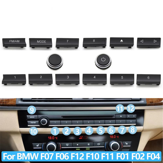 12PCS Car Center Console CD Digital MODE FM/AM Button Cover Trim For BMW 5 6 7 5GT Series F10 F11 F06 F12 F13 F07 F01 F02 F04