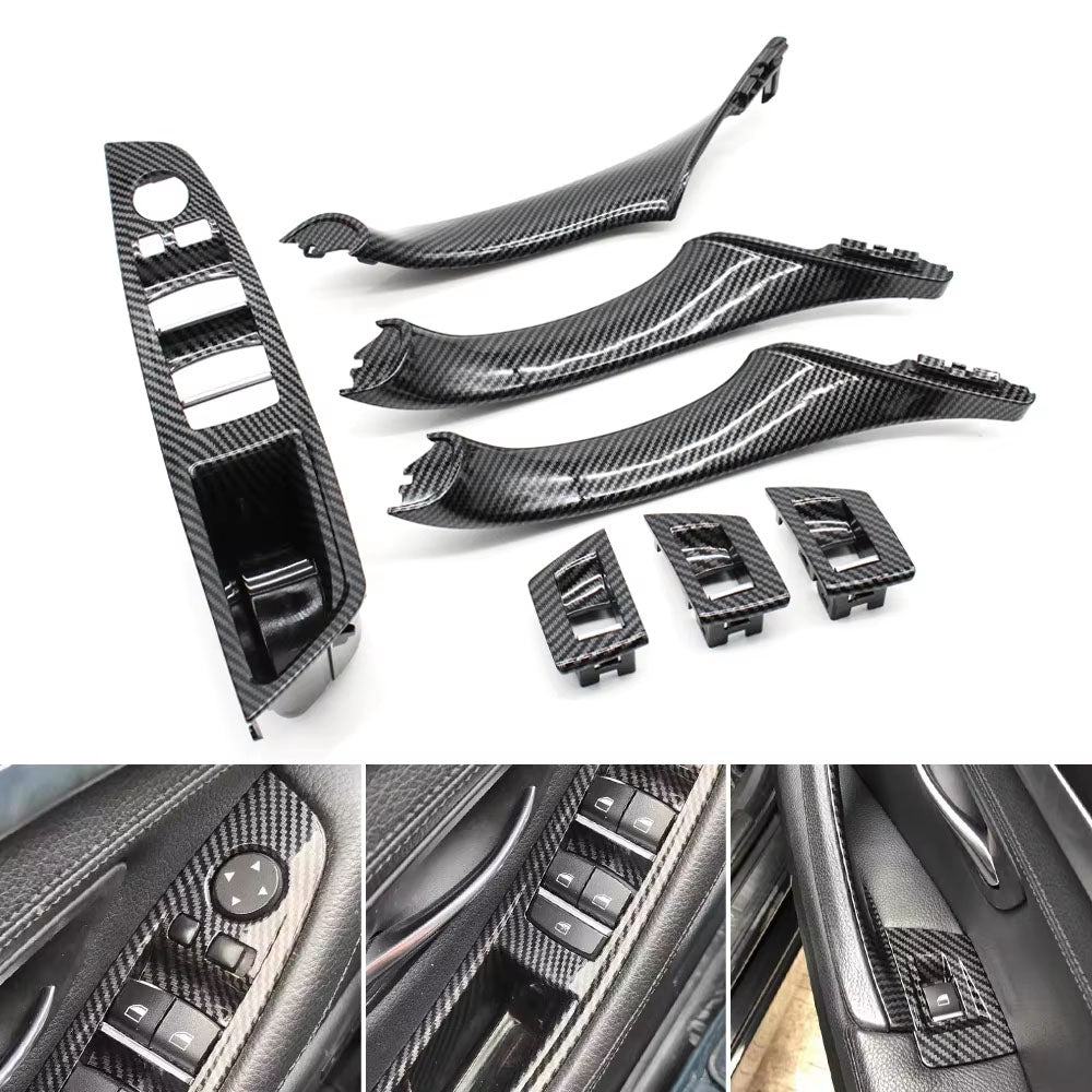 LHD RHD Interior Door Carbon Fiber Pull Handle Window Switch Panel Set for BMW 5 Series F10 F11 F18 520i 523i 525i 528i 535i
