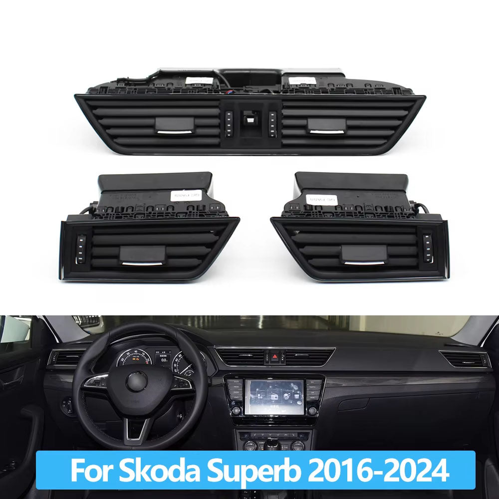 Car Front Dashboard Chrome Air Vent AC Vent Grille Assembly For Skoda Superb III 2016 2017 2018 2019 2020 2021 2022 2023 2024