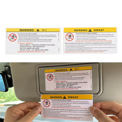 For Car Sun Visor Makeup Mirror Sticker Airbag Sticker Safety Warning Sticker Warning Board Sticker English Chinese Version