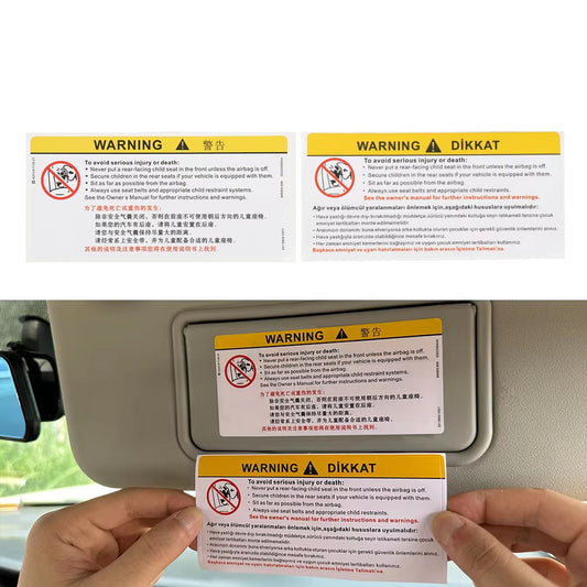 For Car Sun Visor Makeup Mirror Sticker Airbag Sticker Safety Warning Sticker Warning Board Sticker English Chinese Version