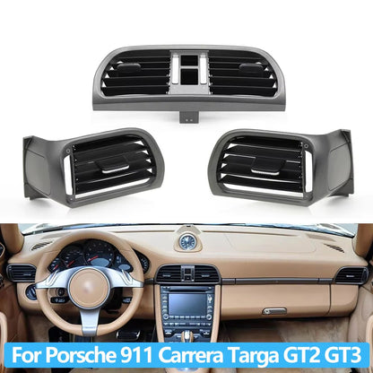 Gray Silver Car Left Right Center Air Vent Grille AC Vent Oulet Cover Panel For Porsche 911 Carrera Targa GT2 GT3 997 2004-2011