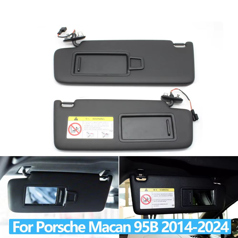 LHD Black Car Left Right Sun Shade Visor Panel Makeup Cosmetic Mirror Cover For Porsche Macan 2014-2024 95B857551 95B857552
