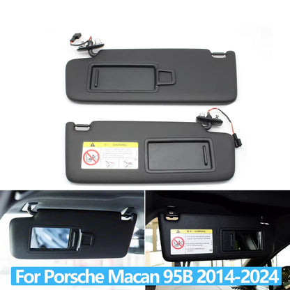 LHD Black Car Left Right Sun Shade Visor Panel Makeup Cosmetic Mirror Cover For Porsche Macan 2014-2024 95B857551 95B857552