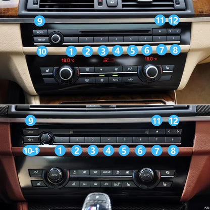 12PCS Car Center Console CD Digital MODE FM/AM Button Cover Trim For BMW 5 6 7 5GT Series F10 F11 F06 F12 F13 F07 F01 F02 F04