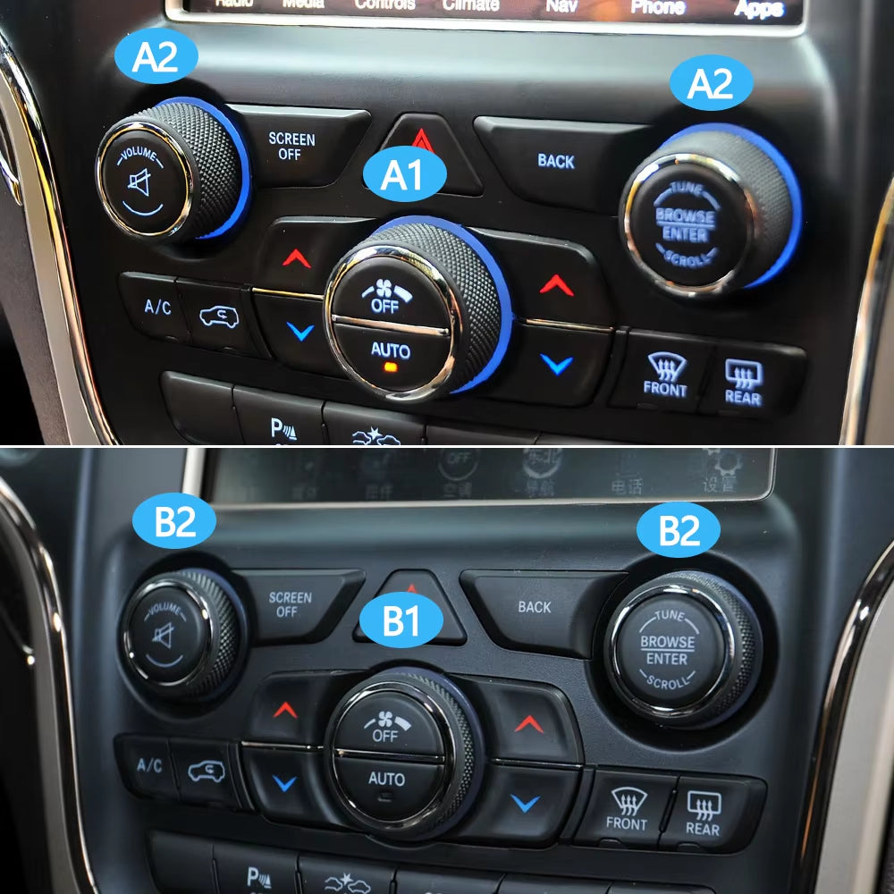 1/2PCS Car Front Dashboard AC Heater Climate Control Switch Button Radio Volume Knob Cover For Jeep Grand Cherokee WK2 2014-2021